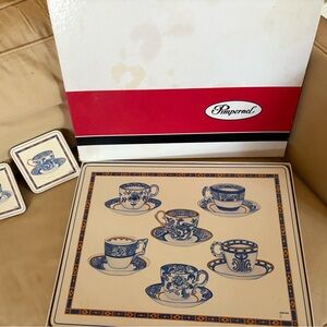 Pimpernel Blue and Cream Tea Cup Placemats and Coasters